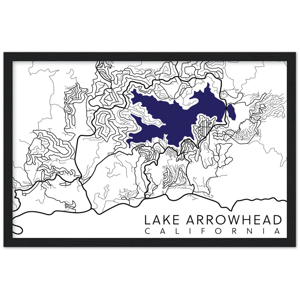 Lake Arrowhead Street Map Premium Wooden Framed Poster Wears The Mountain