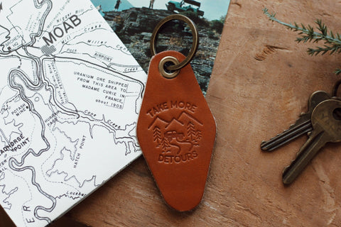 Take More Detours Motel Leather Key Fob Keychain - Wears The MountainAccessoriesThe Traveling Penny