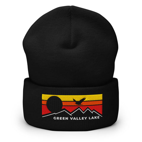 Green Valley Lake Flying Sunset - Embroidered Cuffed Beanie - Wears The MountainWears The Mountain