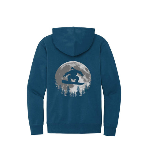Sasquatch Snowboarding at Dusk - Hoodie (Rear Print) - Wears The MountainSweaters/HoodiesPrint Melon Inc.