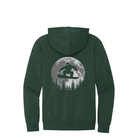 Sasquatch Snowboarding at Dusk - Hoodie (Rear Print) - Wears The MountainSweaters/HoodiesPrint Melon Inc.