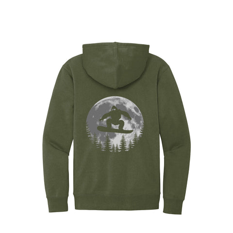 Sasquatch Snowboarding at Dusk - Hoodie (Rear Print) - Wears The MountainSweaters/HoodiesPrint Melon Inc.