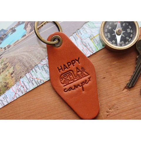 Happy Camper Motel Leather Keychain Key Fob - Wears The MountainAccessoriesThe Traveling Penny