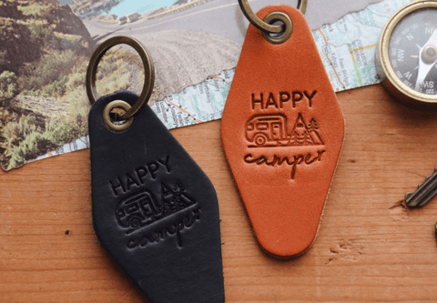 Happy Camper Motel Leather Keychain Key Fob - Wears The MountainAccessoriesThe Traveling Penny