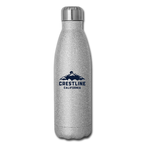 Lake Gregory/Crestline Mountains - Insulated Stainless Steel Water Bottle - silver glitter
