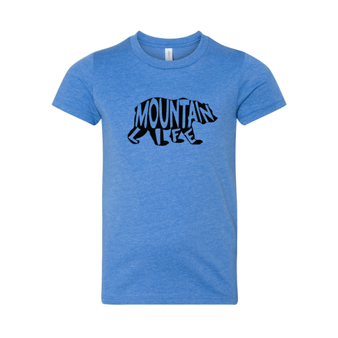 Mountain Life Block Letter Bear - Youth Unisex Jersey T - Wears The Mountain