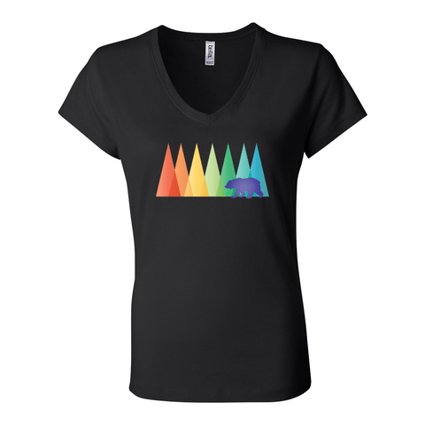 Rainbow Mountains & Bear - Women's Jersey V Tee - Wears The Mountain