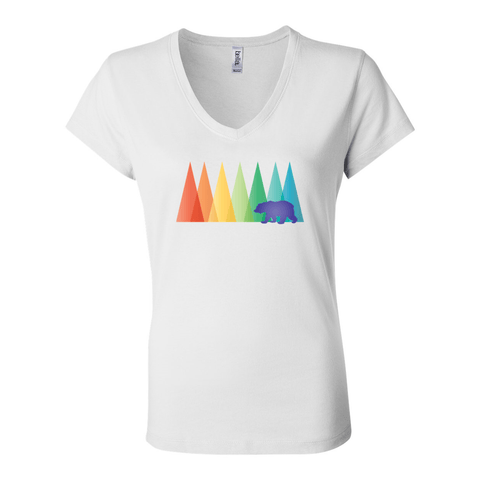 Rainbow Mountains & Bear - Women's Jersey V Tee - Wears The Mountain